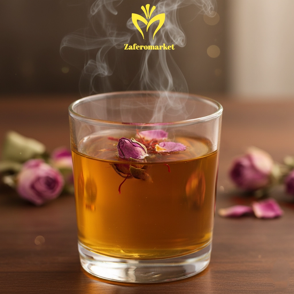 5️⃣ شربت زعفران و گلاب گرم؛ عطری از بهار در زمستان