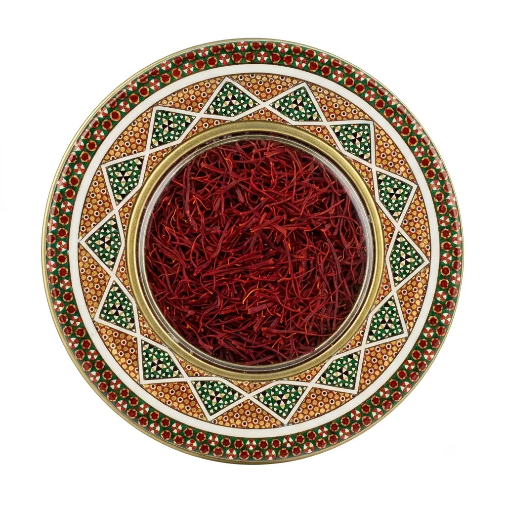 نمای محصول زعفران سرگل ساگارت (بسته‌بندی خاتم) - ۱ مثقال دارای بسته‌بندی ظرف خاتم - نوع بسته‌بندی