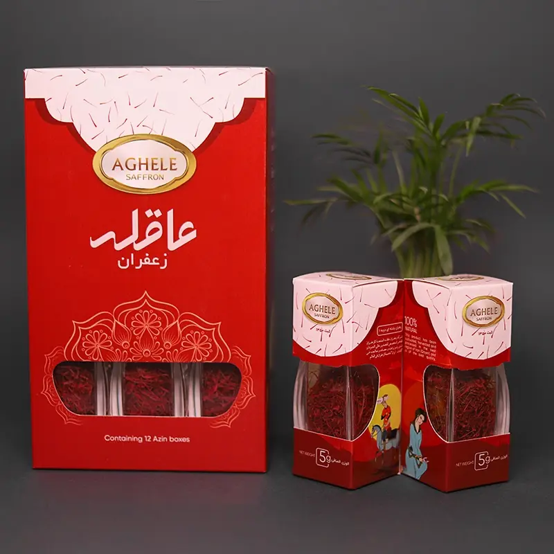 نمای بسته‌بندی زعفران نگین 5 گرمی در بسته بندی آذین