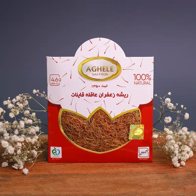 نمای بسته‌بندی ریشه زعفران یک مثقالی در بسته بندی پاکتی